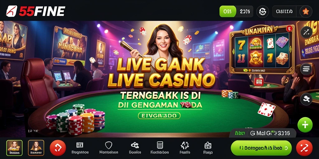 Screenshot utama 55FIVE menampilkan dealer langsung dan gameplay yang mendebarkan.