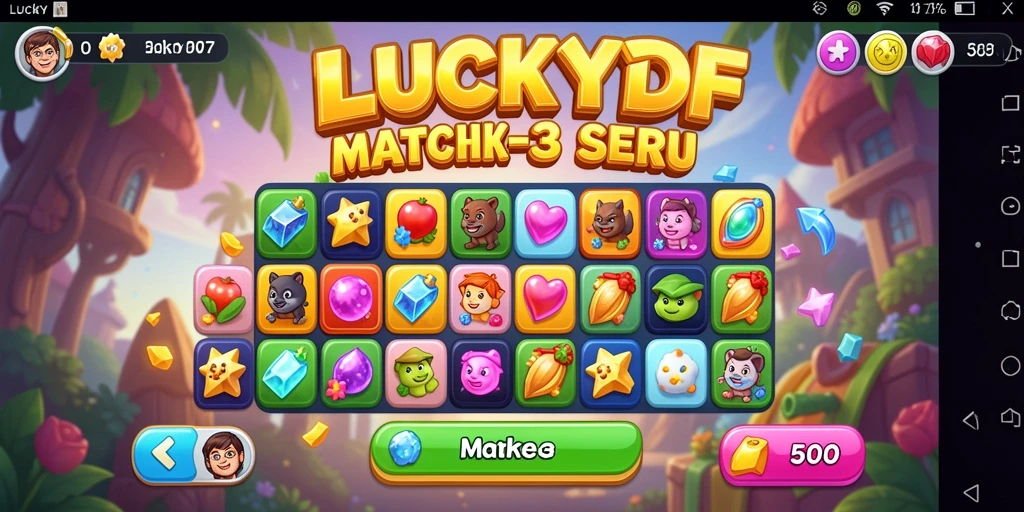 Tampilan gameplay seru LUCKYDF menunjukkan kombinasi objek berwarna.
