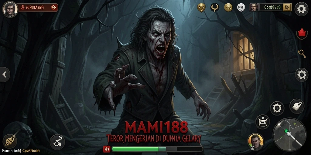 Screenshot gameplay MAMI188 yang menampilkan suasana horror yang mencekam.