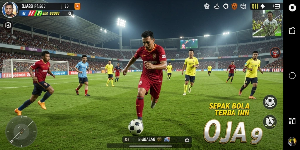 Tampilan gameplay OJA89 dengan aksi sepak bola yang intens.