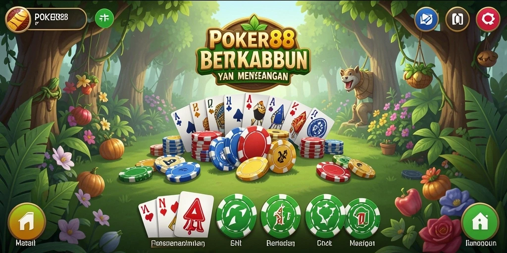 Screenshot POKER88 menampilkan kebun yang subur dengan variasi tanaman.