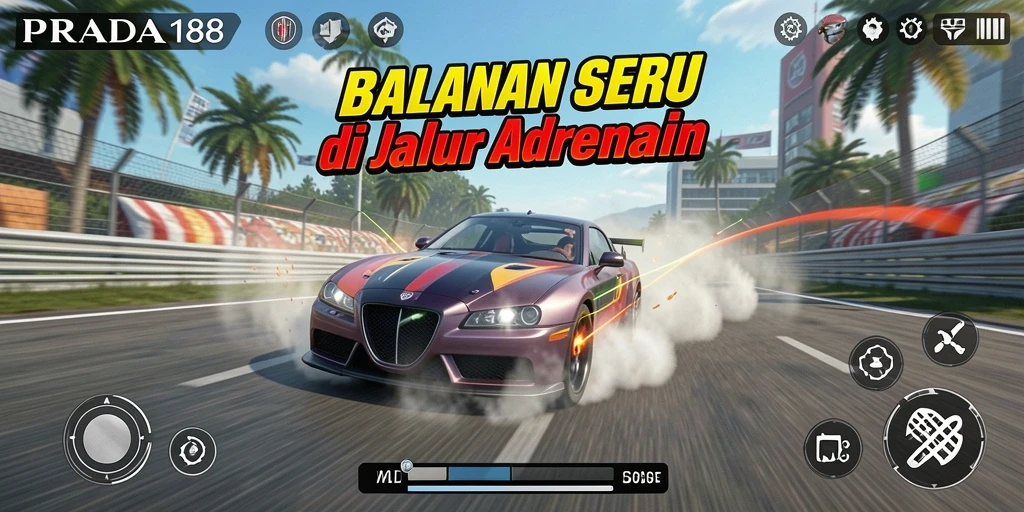 Screenshot gameplay PRADA188 menampilkan aksi balapan mendebarkan.
