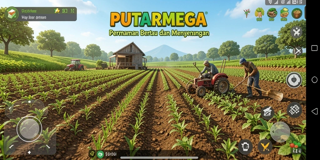 Gameplay PUTARMEGA menampilkan keseruan bertani dengan grafis yang menarik.
