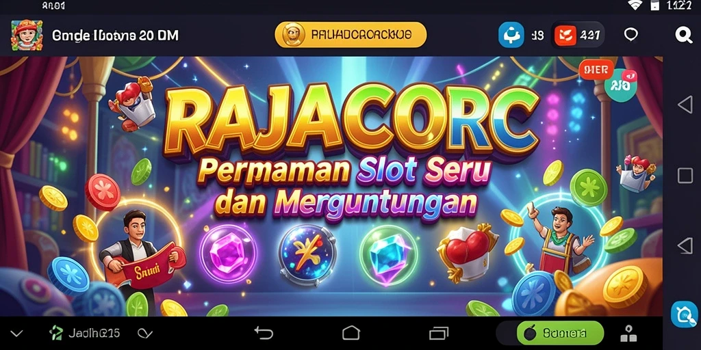 Screenshot gameplay RAJACORC menampilkan mesin slot yang penuh warna.