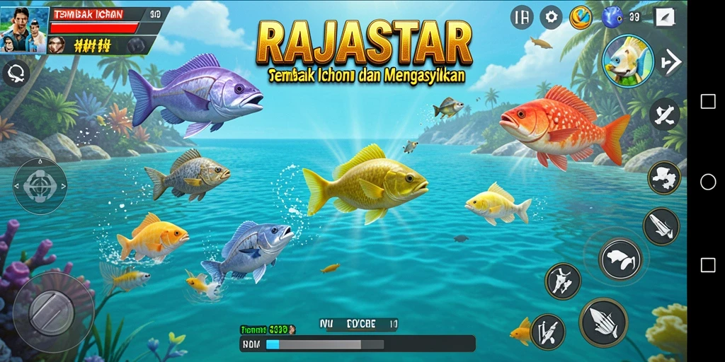Tampilan gameplay seru dalam RAJASTAR saat menembak ikan.