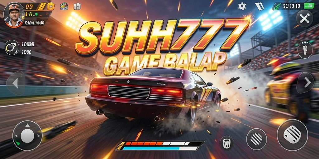Screenshot gameplay SUHU777 yang menampilkan balapan mendebarkan dan mobil cepat.